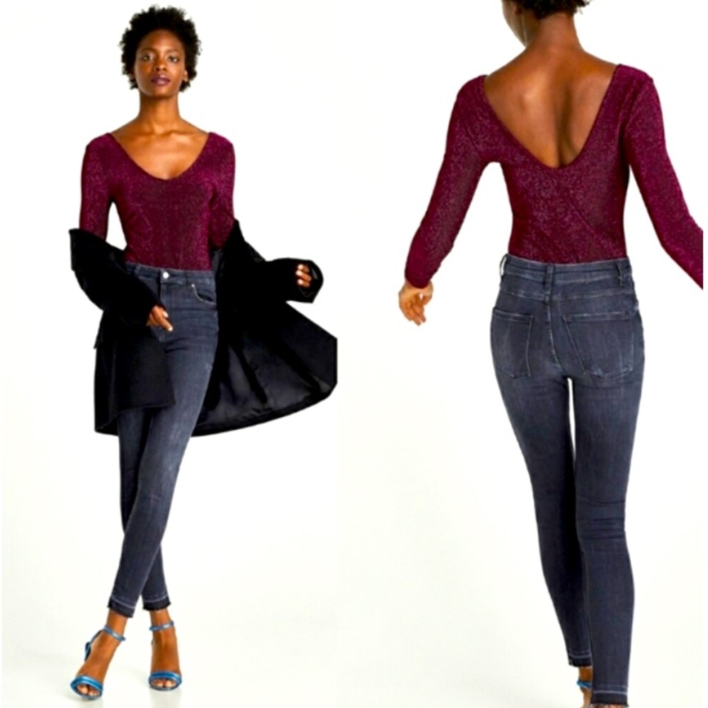 NWT Zara Matelic Long Sleeve Body Suit Black Shimmer Womens Medium